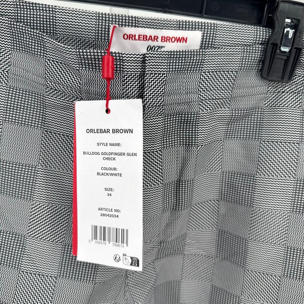 Orlebar Brown 007 Goldfinger Swim Trunks Men 34 Black White Glen Check Beach NWT - Picture 3 of 4